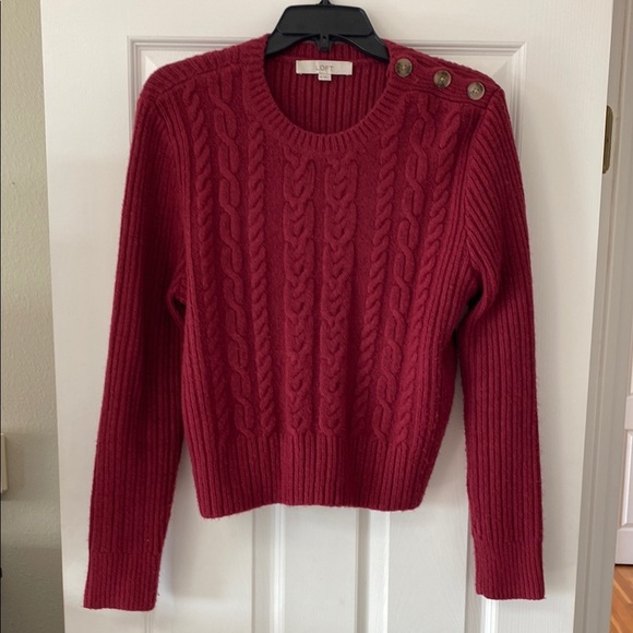 LOFT Sweaters - LOFT Red Cable Knit Crew Neck Sweater NWOT